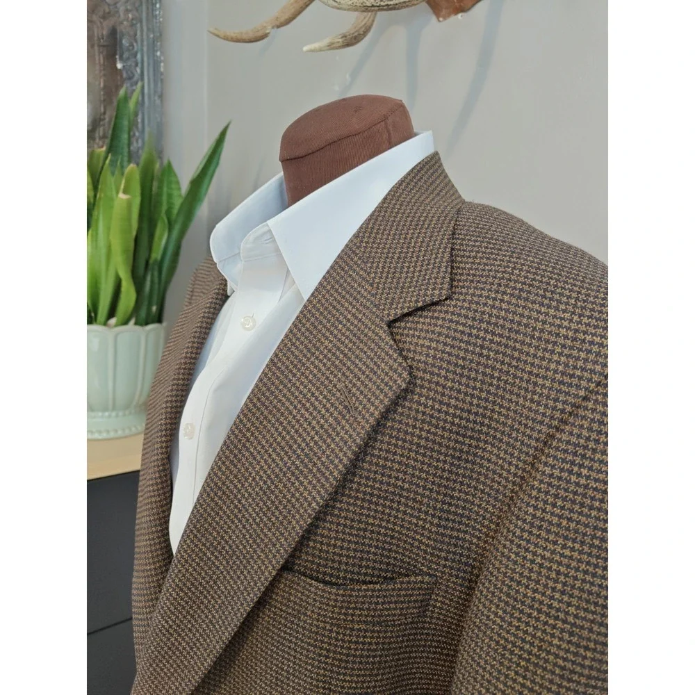 Mark Shale Mens Wool Sports Coat 42R Brown Navy Houndstooth 2 Button USA B606